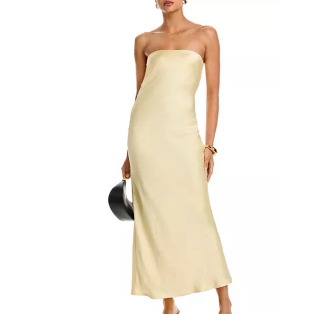 Fore Women's Slip Dress XS Yellow Lemon Back Clasp‎ Closure Strapless HOCO Lined